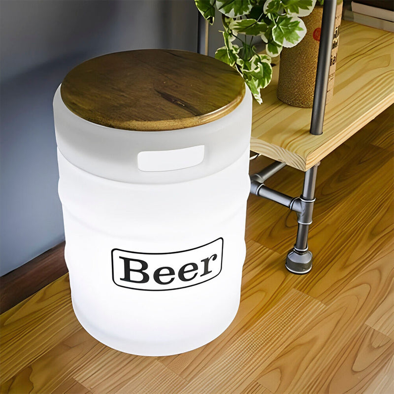 Banco Iluminado Beer Barrel Branco Porta Objetos Tampo Madeira Bivolt