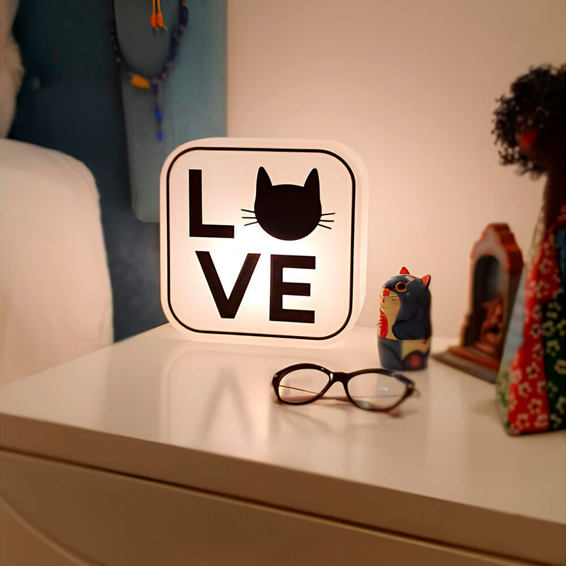 Luminária Box Cat Lovers para Mesa ou Parede Iluminação Indireta