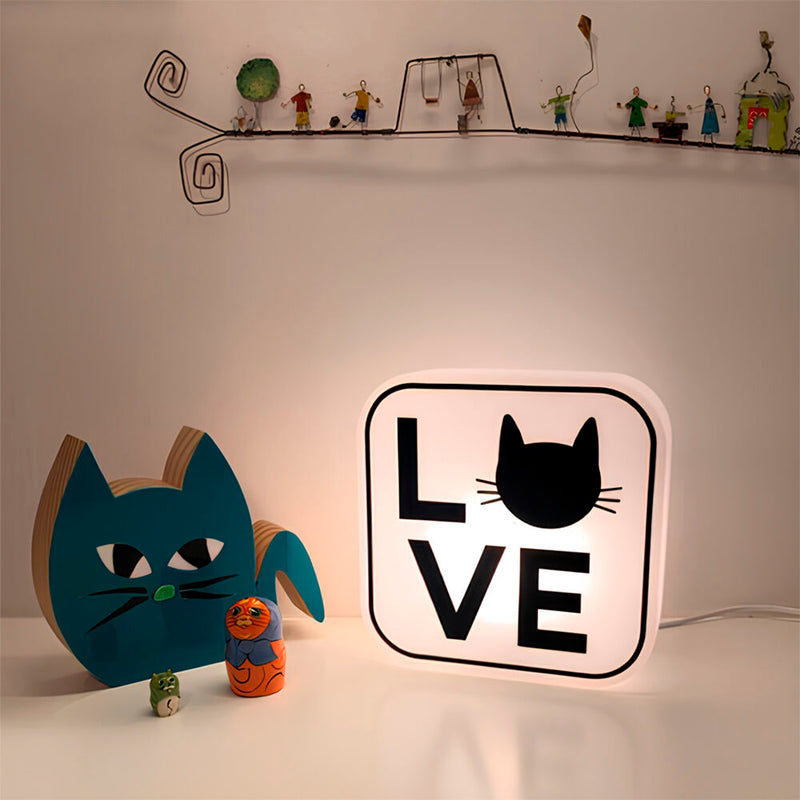 Luminária Box Cat Lovers para Mesa ou Parede Iluminação Indireta